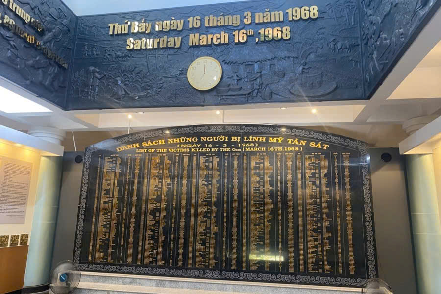 Memorial listing the names of victims of the My Lai Massacre at the Son My Memorial Site in Quang Ngai, Vietnam