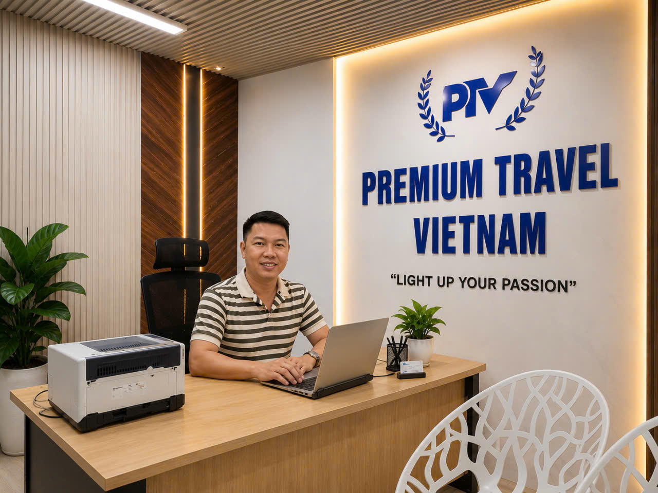 Viet Nguyen, founder of Premium Travel Vietnam, welcoming guests from the company office in Da Nang