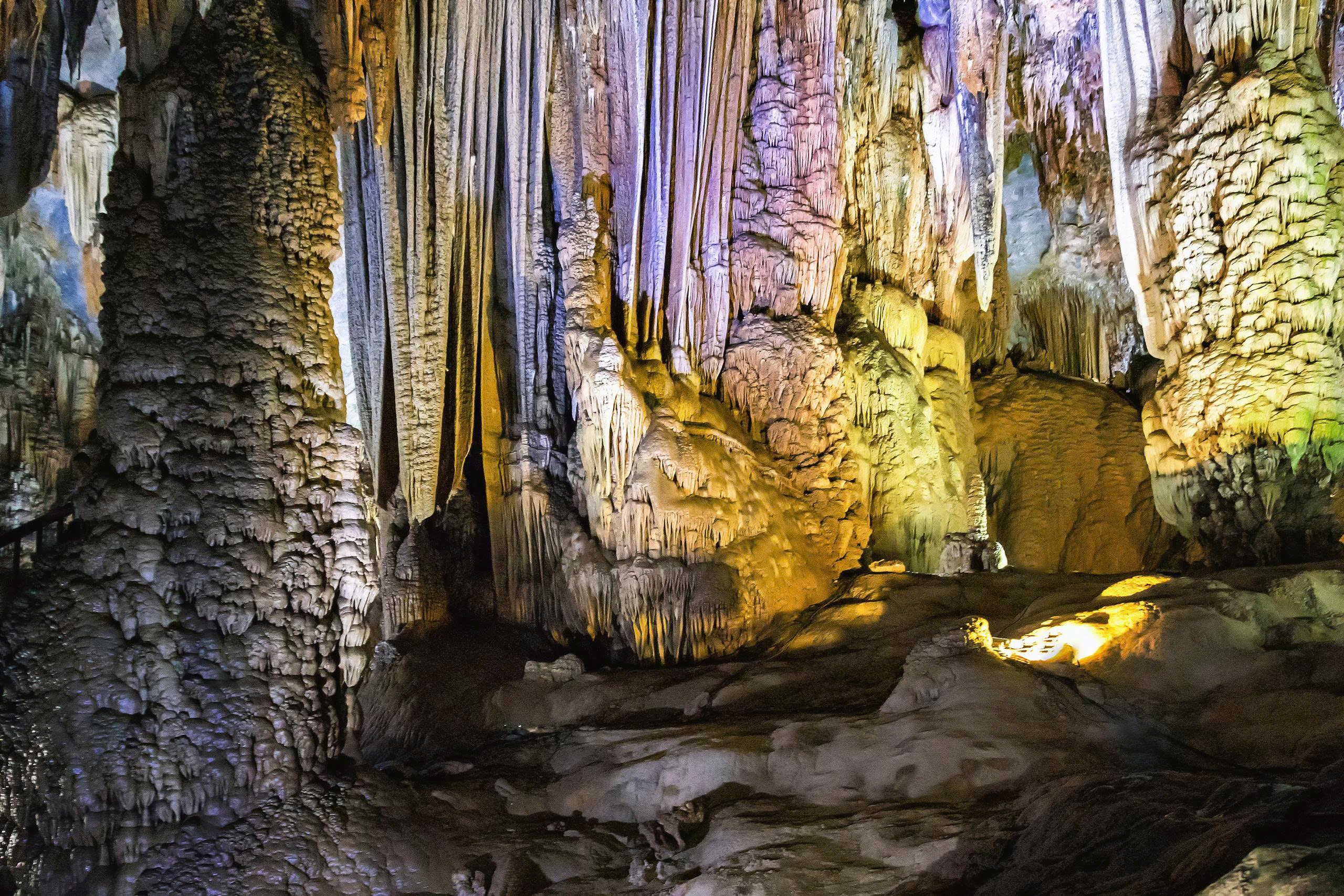 Stalactites and stalagmites inside Tien Son Cave in Phong Nha