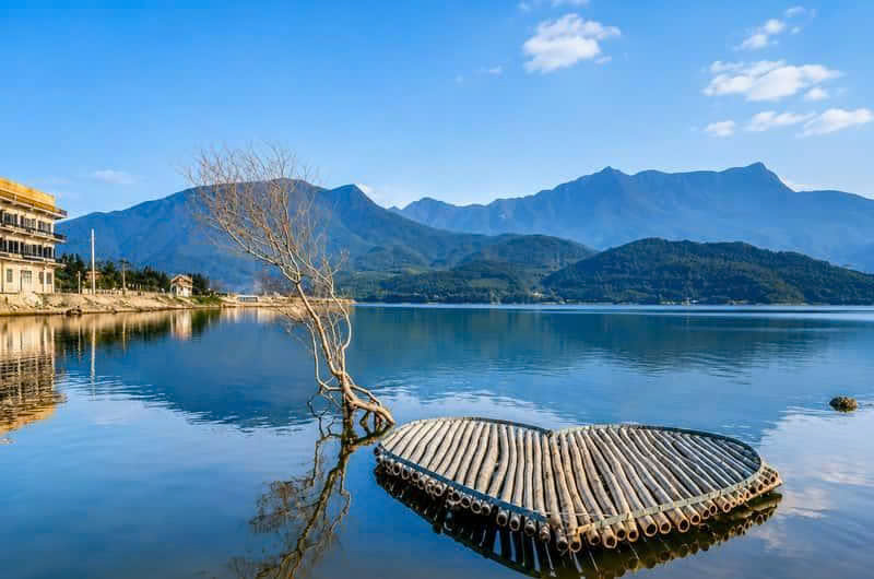 Mountain reflections at Lap An Lagoon near Chan May Port