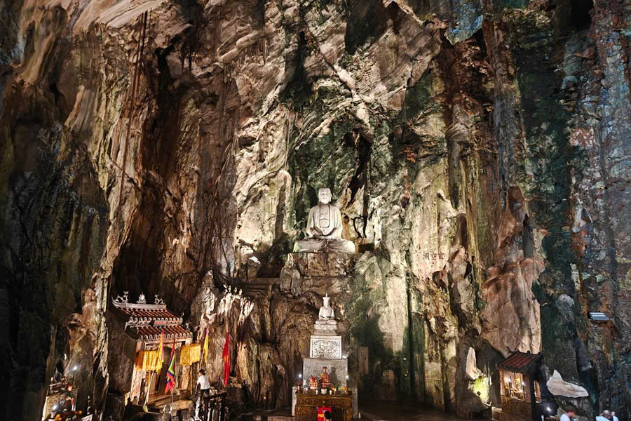 Buddha statue inside Huyen Khong Cave at Marble Mountains in Da Nang