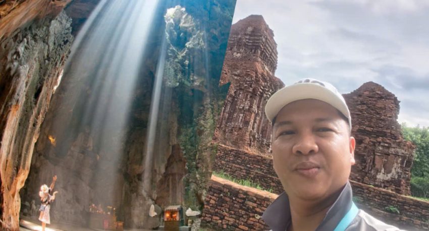 Marble Mountains in Da Nang and ancient Cham temple towers at My Son Sanctuary in Central Vietnam